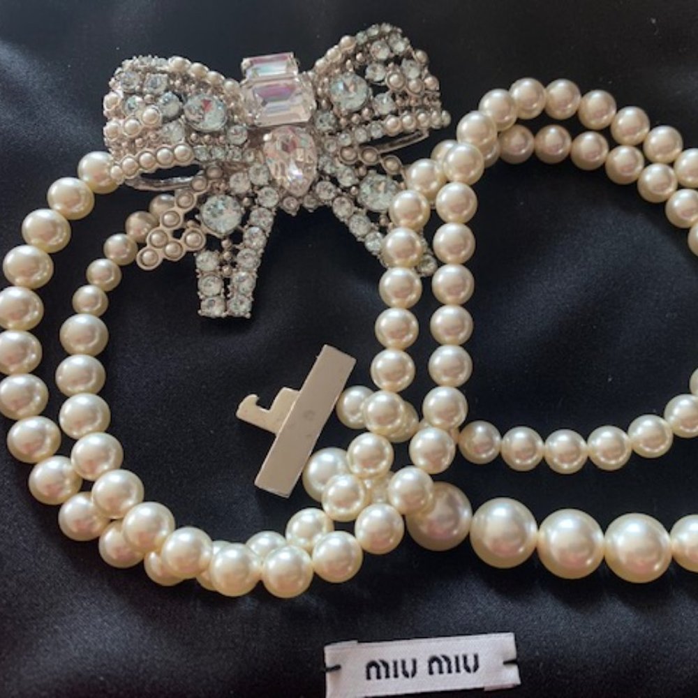 MIU MIU Bow Rhinestone Necklace